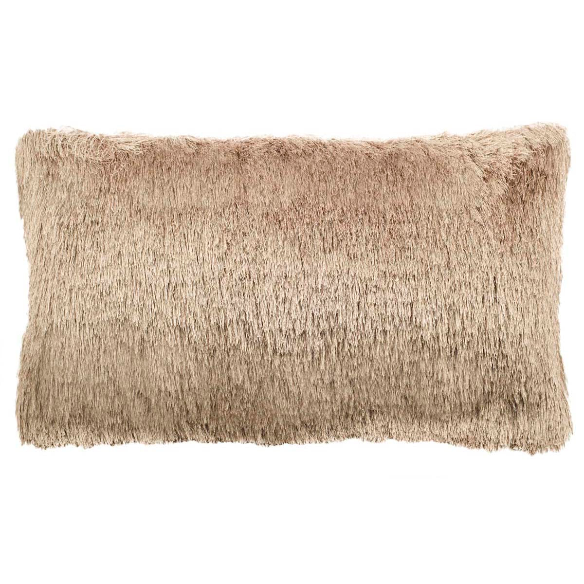 PLS735A-1220-FRONT Safavieh Chic Shag Pillow Beige - Image 1